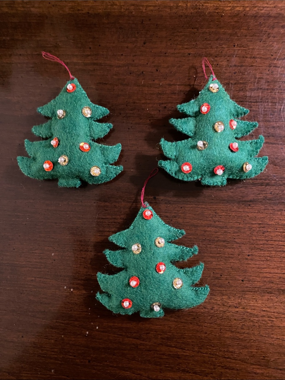 22 Handmade Felt & Needlepoint Christmas Ornaments • Crochet Snowflakes • 1971 - Picture 12 of 17